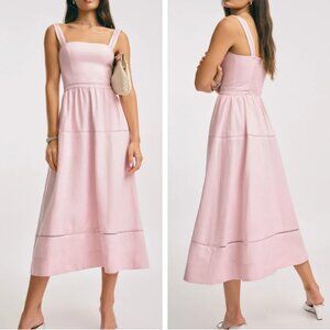 Reformation Everett Linen Midi Dress - Cherry Blossom Blush Pink Valentine's Day